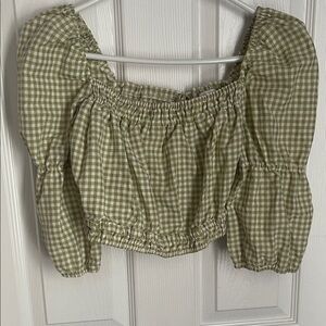 HYFVE Sage Checkered Puff Sleeve Blouse